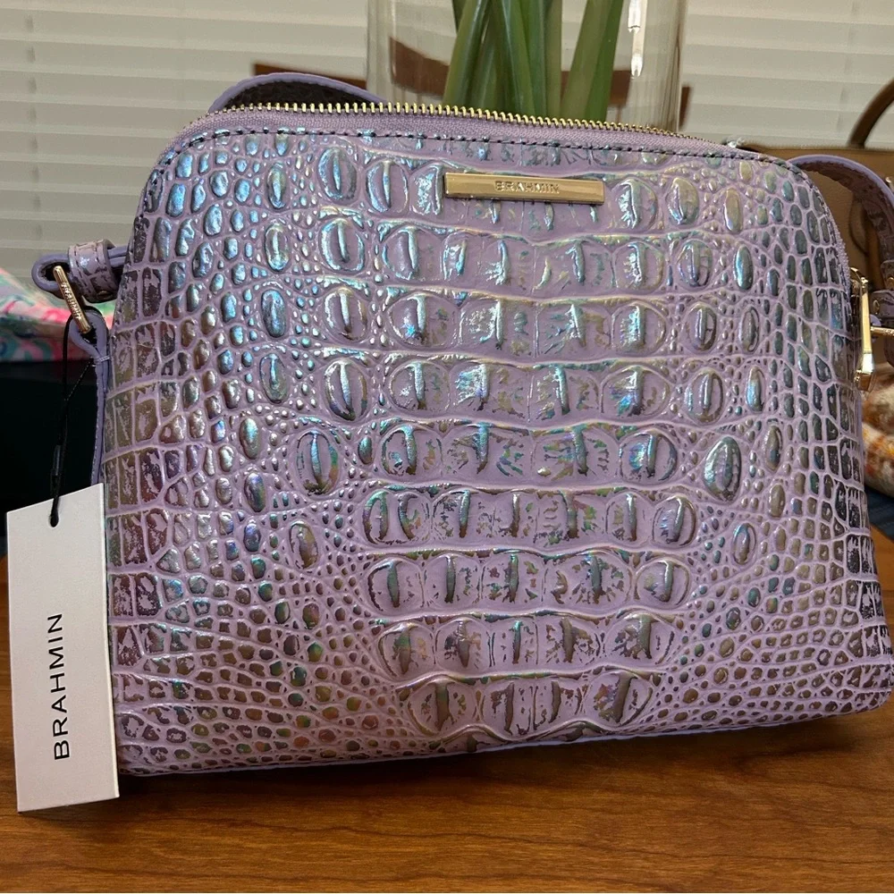 Brahmin Mini Sydney Violet Wonderland Melbourne Leather Crossbody & Card Case - Picture 7 of 15
